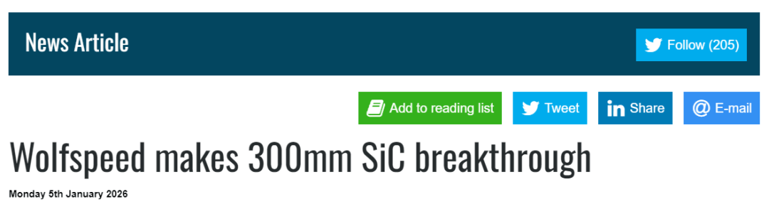 Wolfspeed实现12英寸SiC突破